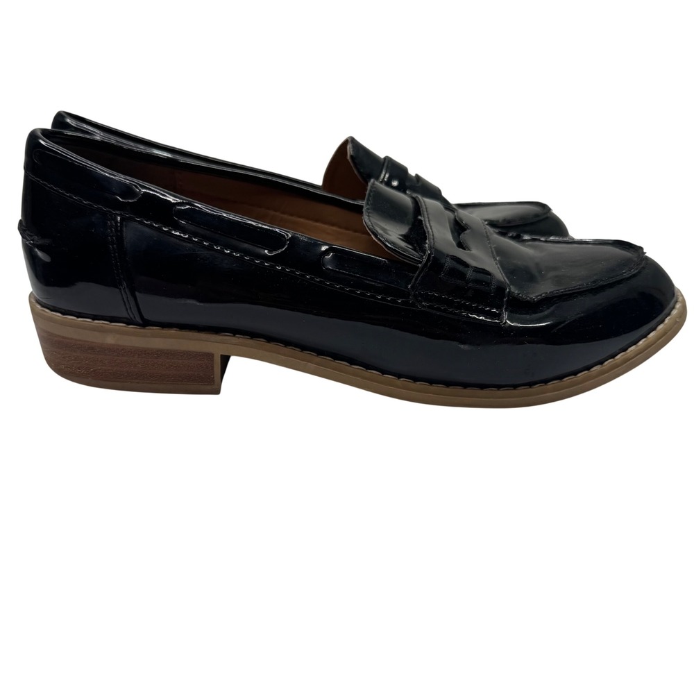 Steve Madden Mellany Loafers Womens 7 Black Patent Faux Leather Preppy Academia